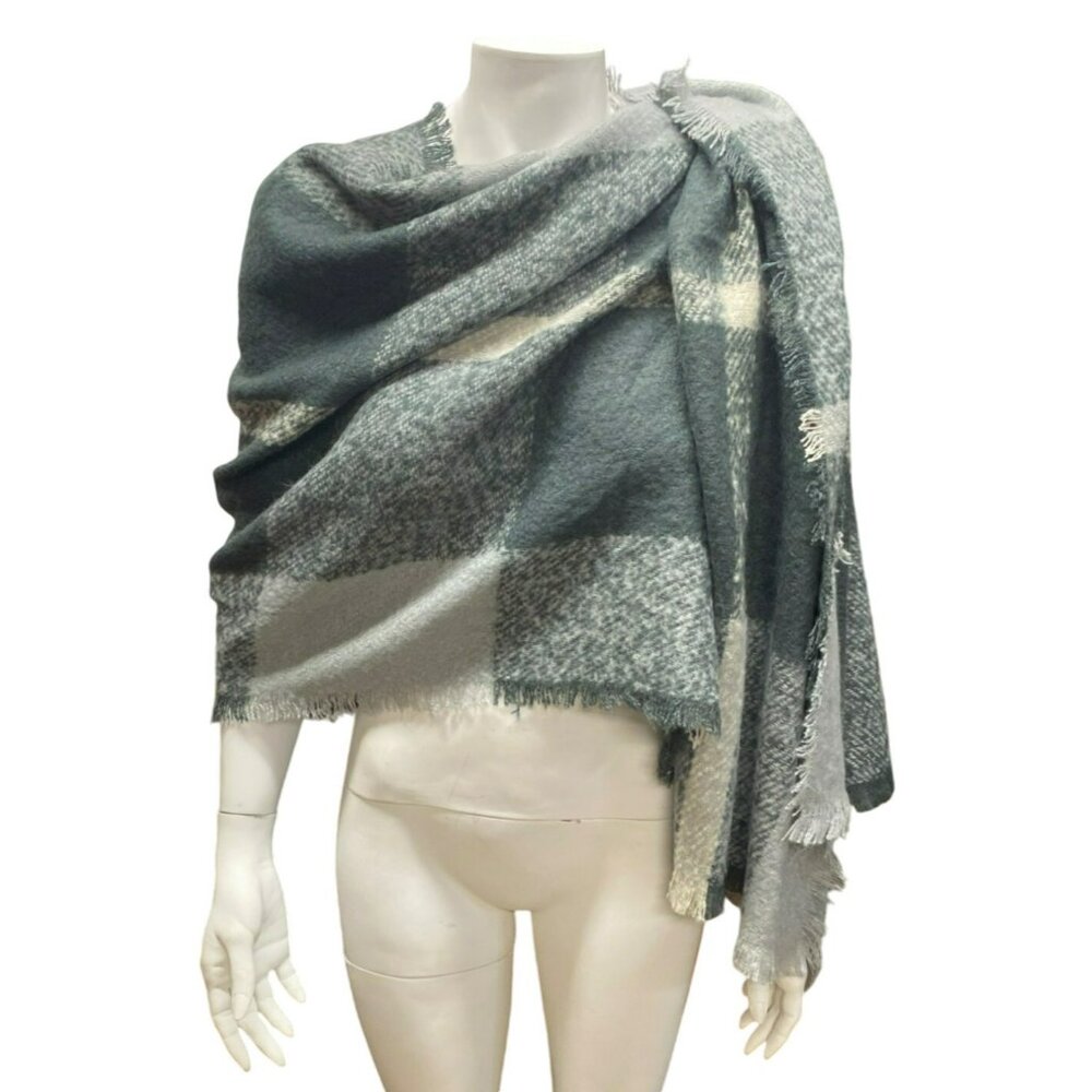 Lauren Ralph Lauren Gray White Plaid Pashmina Scarf Shawl Super Soft 7 Ft x 2 Ft